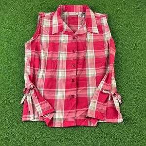 Vintage Y2K Nick & Sarah Plaid Sleeveless Button Down Top Women’s Medium Red Vtg